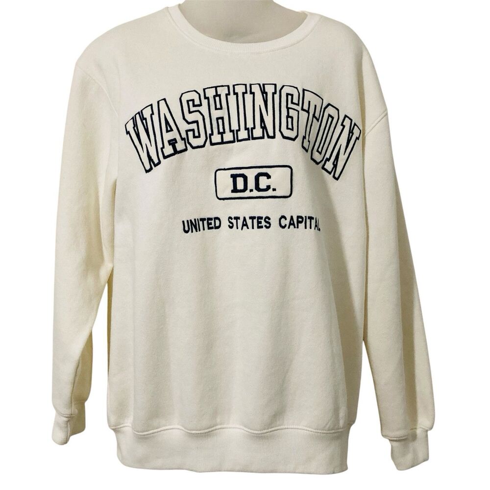 ANWA Size Large Sweatshirt Washington DC United States Capital Embroidered White